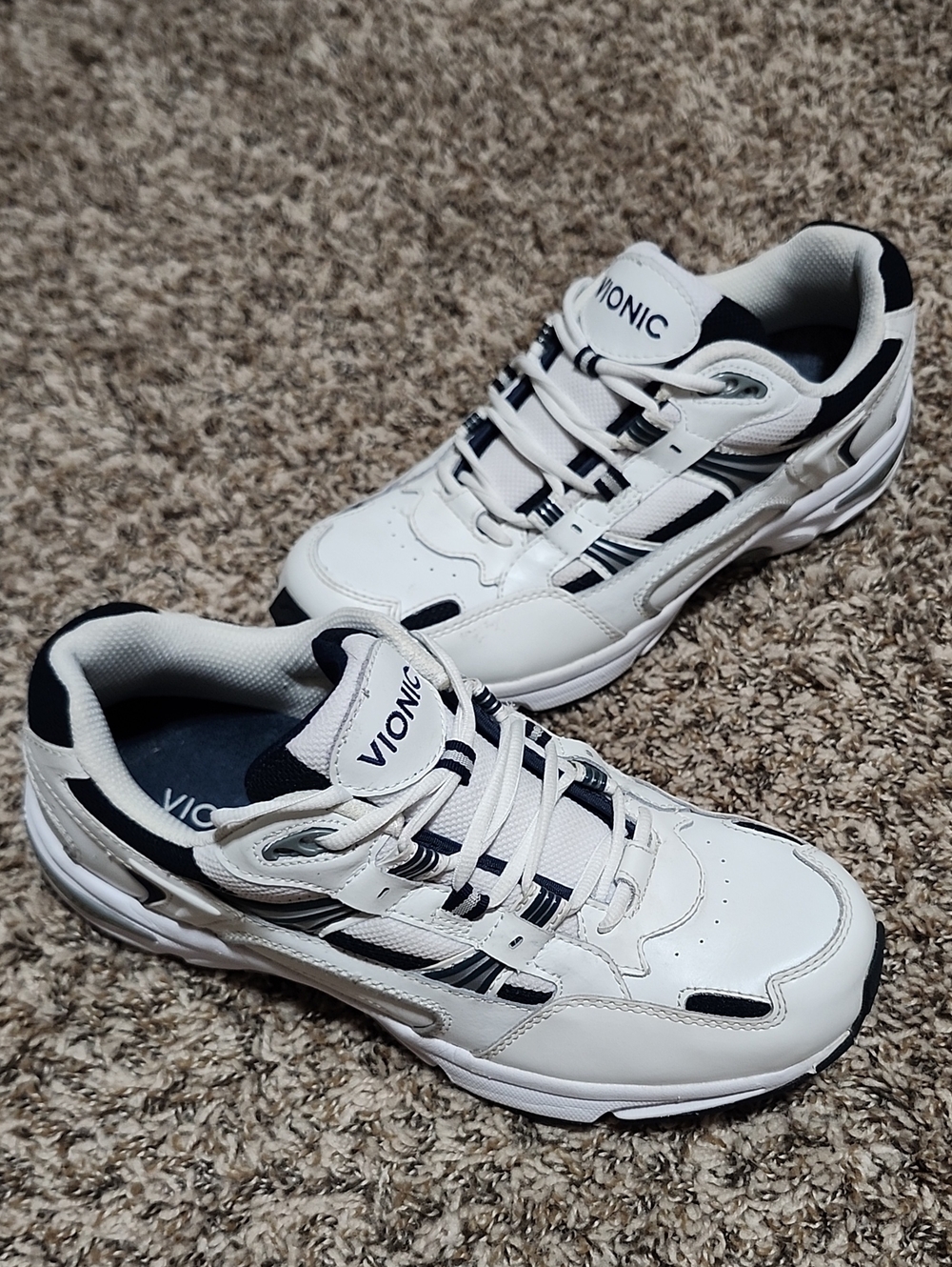 Vionic Men’s Classic Walker Leather Orthotic Sneakers White Navy Comfort Size 11